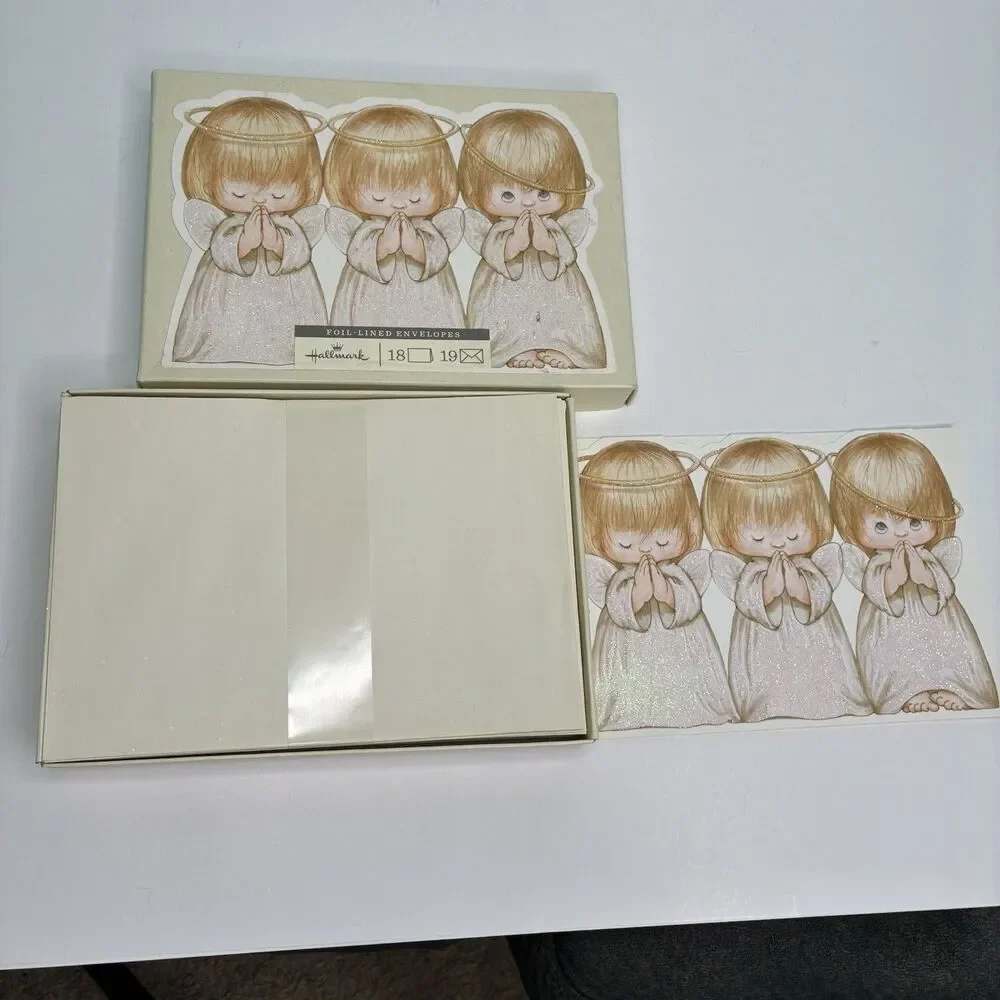 Hallmark Christmas Cards Ruth Morehead Three Little Angels Box Of 18 Foil Cards